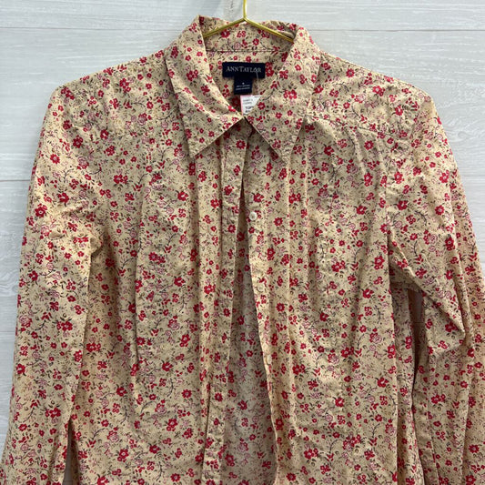 Ann Taylor Beige/ Pink Floral Print Long Sleeve Button Down Top 6