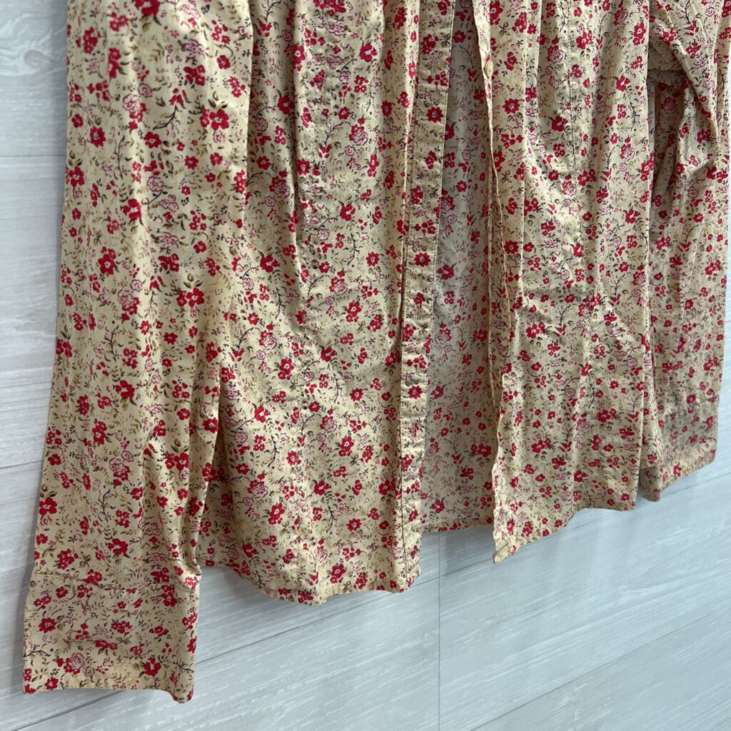 Ann Taylor Beige/ Pink Floral Print Long Sleeve Button Down Top 6