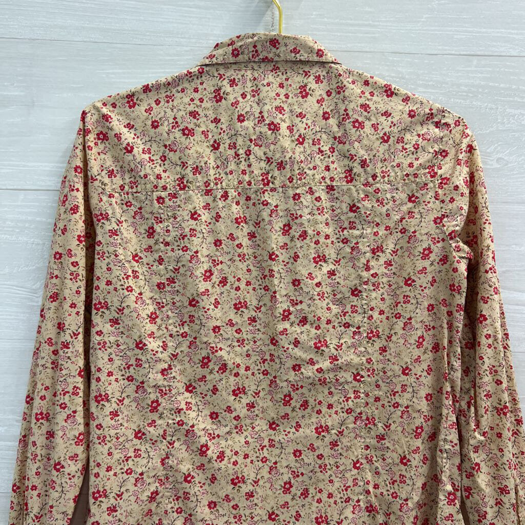 Ann Taylor Beige/ Pink Floral Print Long Sleeve Button Down Top 6