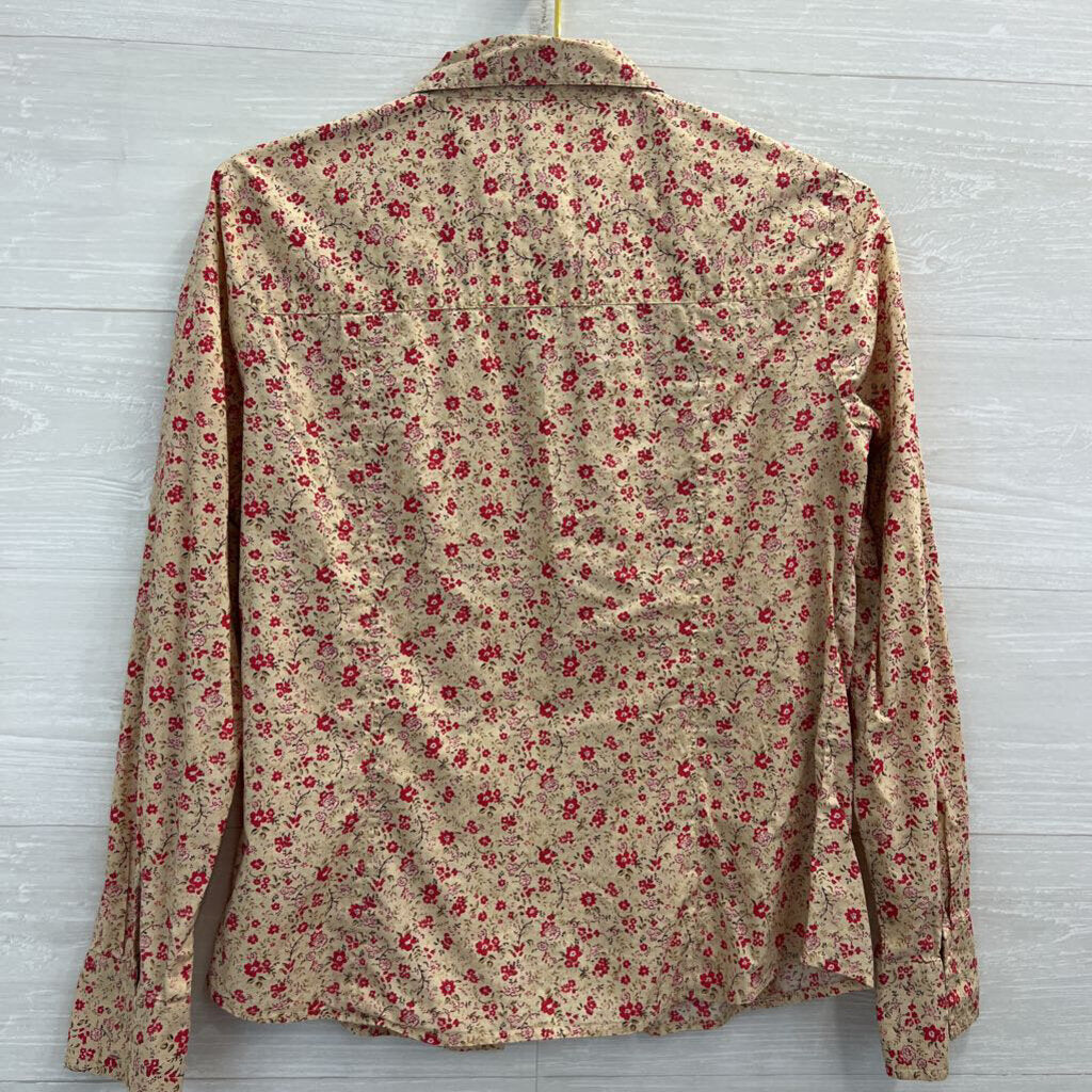 Ann Taylor Beige/ Pink Floral Print Long Sleeve Button Down Top 6