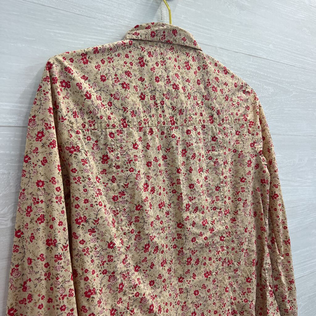 Ann Taylor Beige/ Pink Floral Print Long Sleeve Button Down Top 6