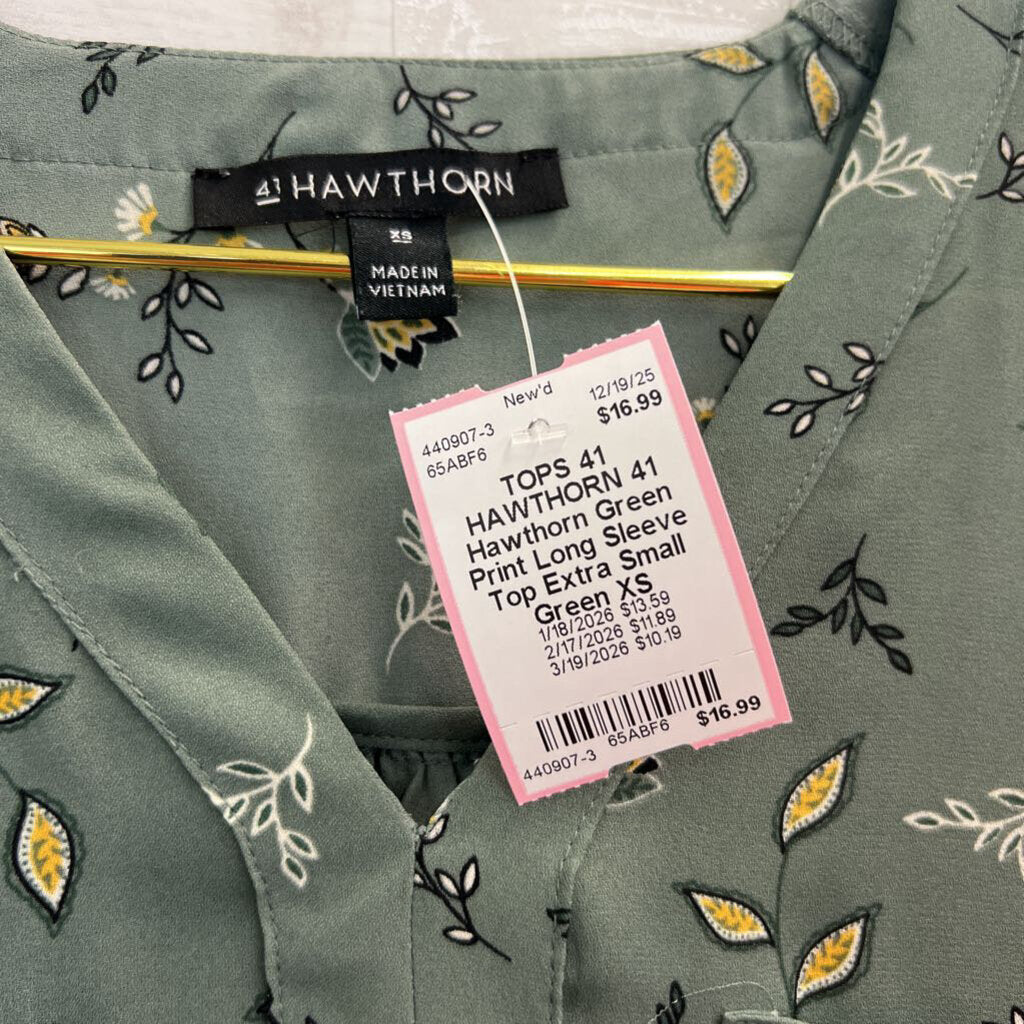 41 Hawthorn Green Print Long Sleeve Top Extra Small