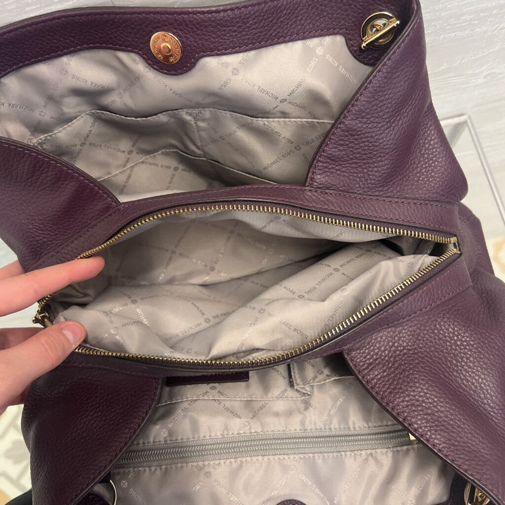 Michael Kors Purple Pebbled Leather 3 Compartment Shoulder Purse