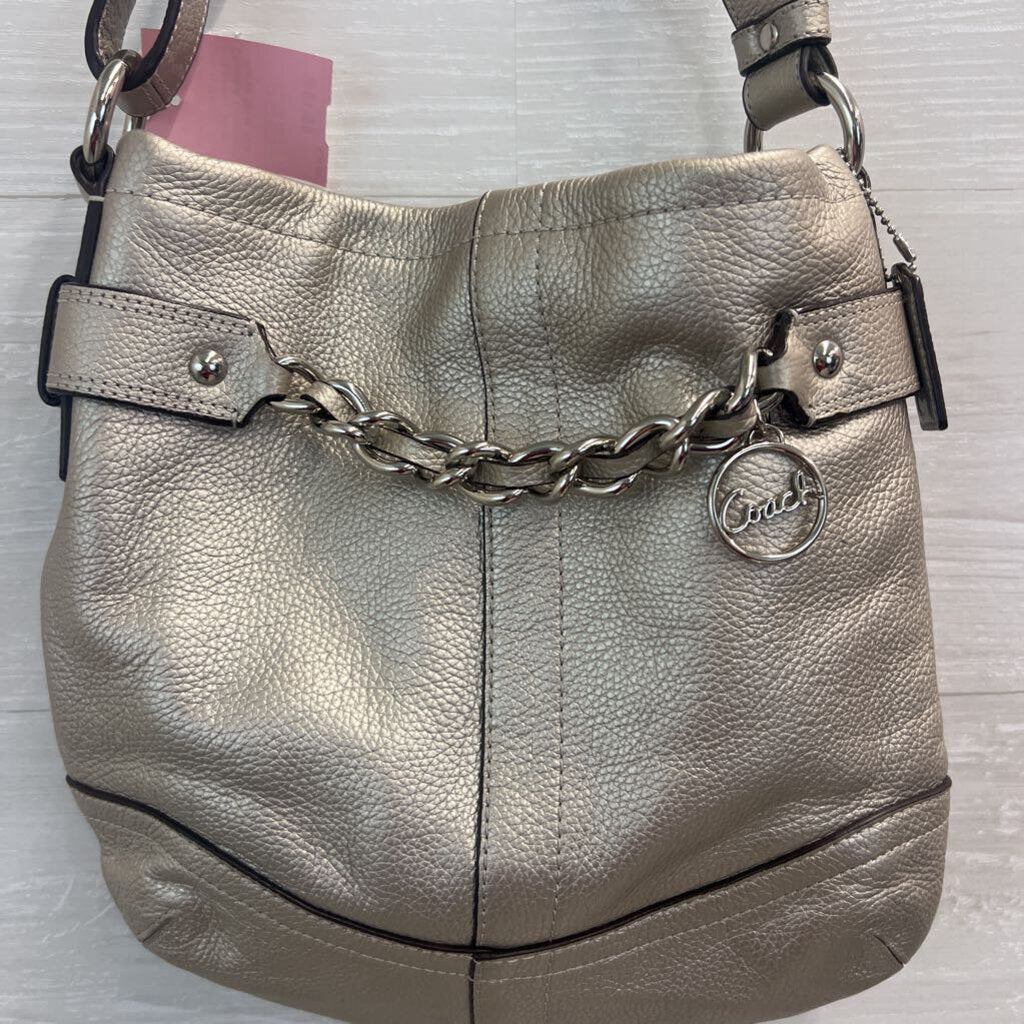 Coach Metallic Silver Leather Silver Chainlink Crossbody Purse