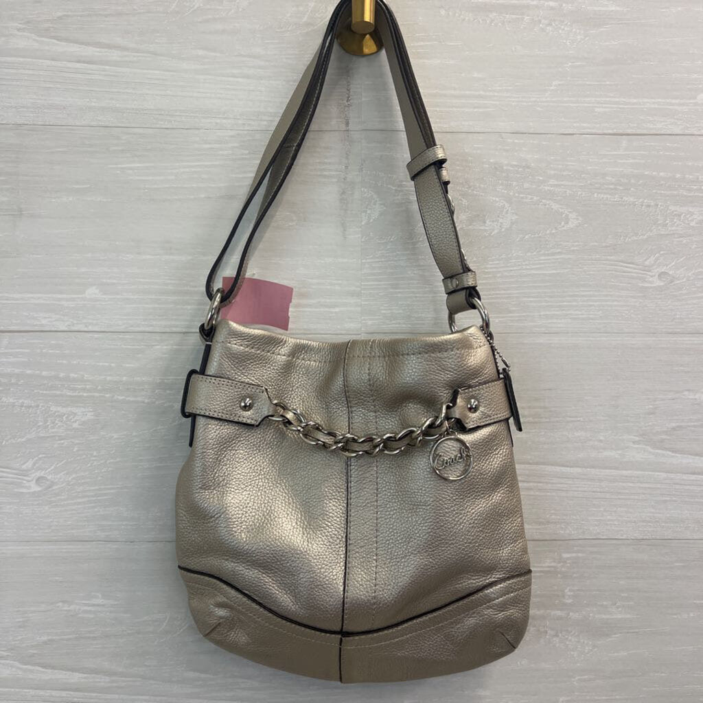 Coach Metallic Silver Leather Silver Chainlink Crossbody Purse