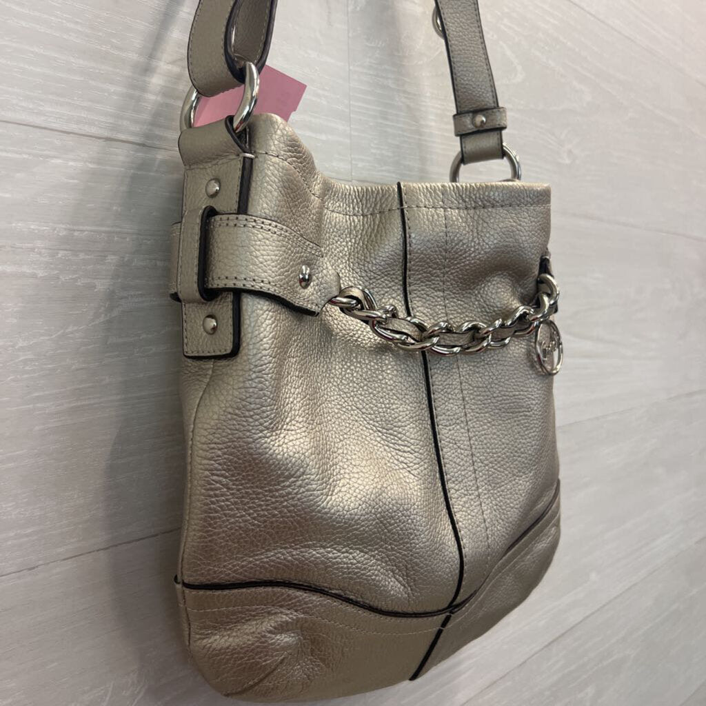 Coach Metallic Silver Leather Silver Chainlink Crossbody Purse