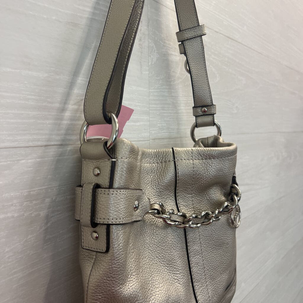 Coach Metallic Silver Leather Silver Chainlink Crossbody Purse