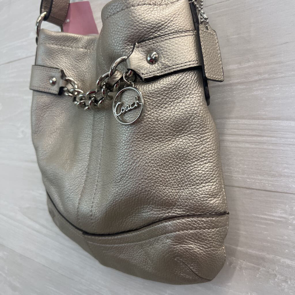 Coach Metallic Silver Leather Silver Chainlink Crossbody Purse