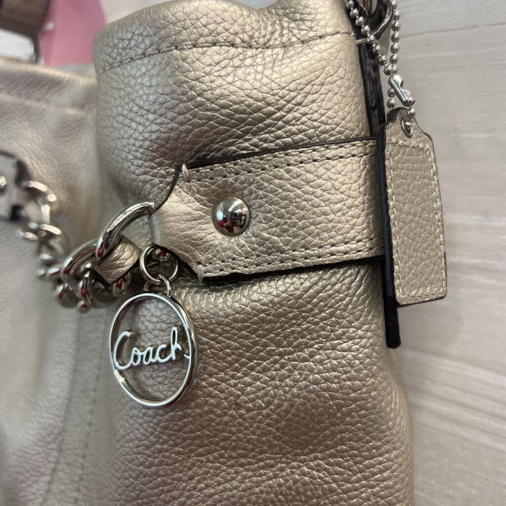Coach Metallic Silver Leather Silver Chainlink Crossbody Purse