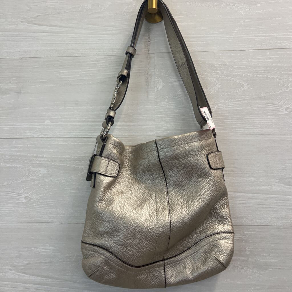 Coach Metallic Silver Leather Silver Chainlink Crossbody Purse