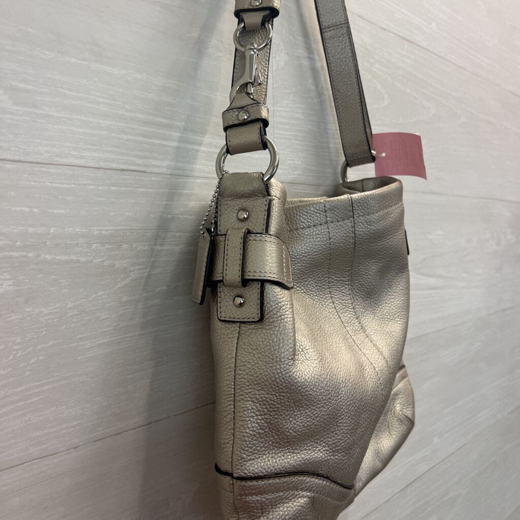 Coach Metallic Silver Leather Silver Chainlink Crossbody Purse