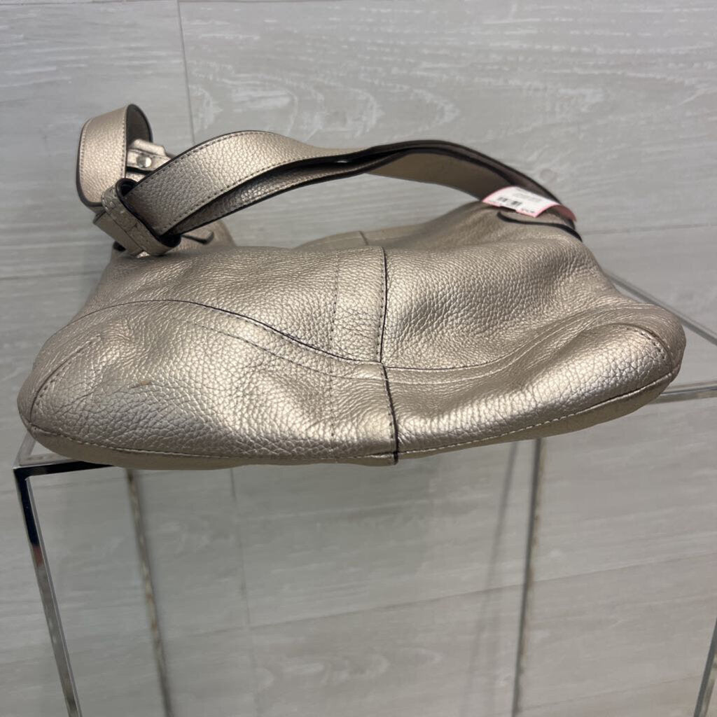 Coach Metallic Silver Leather Silver Chainlink Crossbody Purse