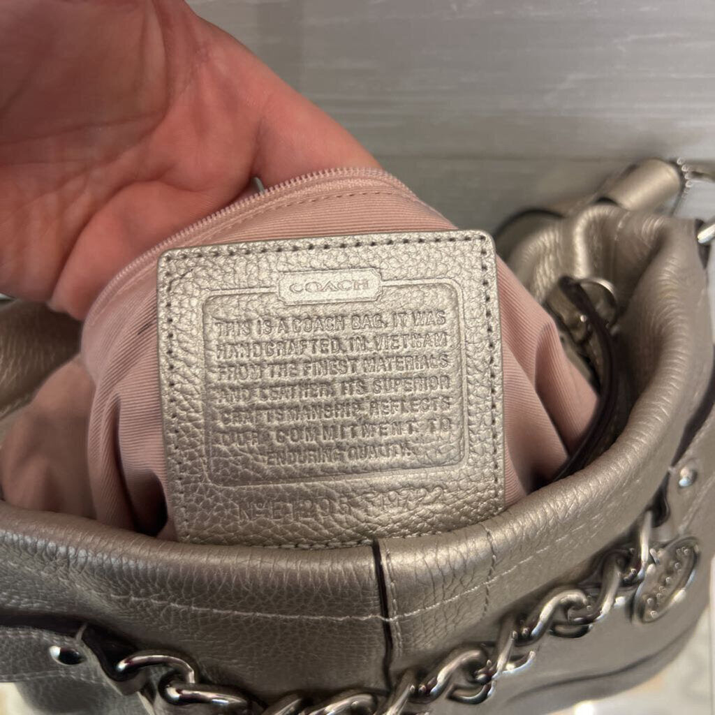 Coach Metallic Silver Leather Silver Chainlink Crossbody Purse