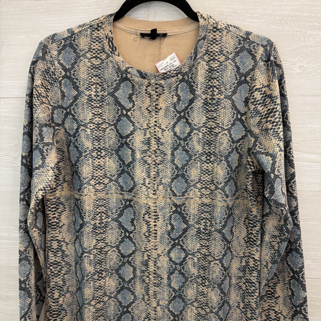 Joh Blue/ Beige Snakeskin Print Suede Long Sleeve Dress Small