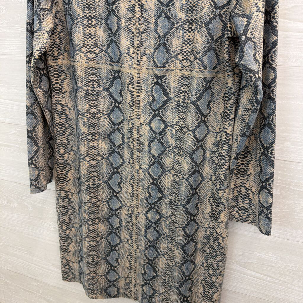 Joh Blue/ Beige Snakeskin Print Suede Long Sleeve Dress Small