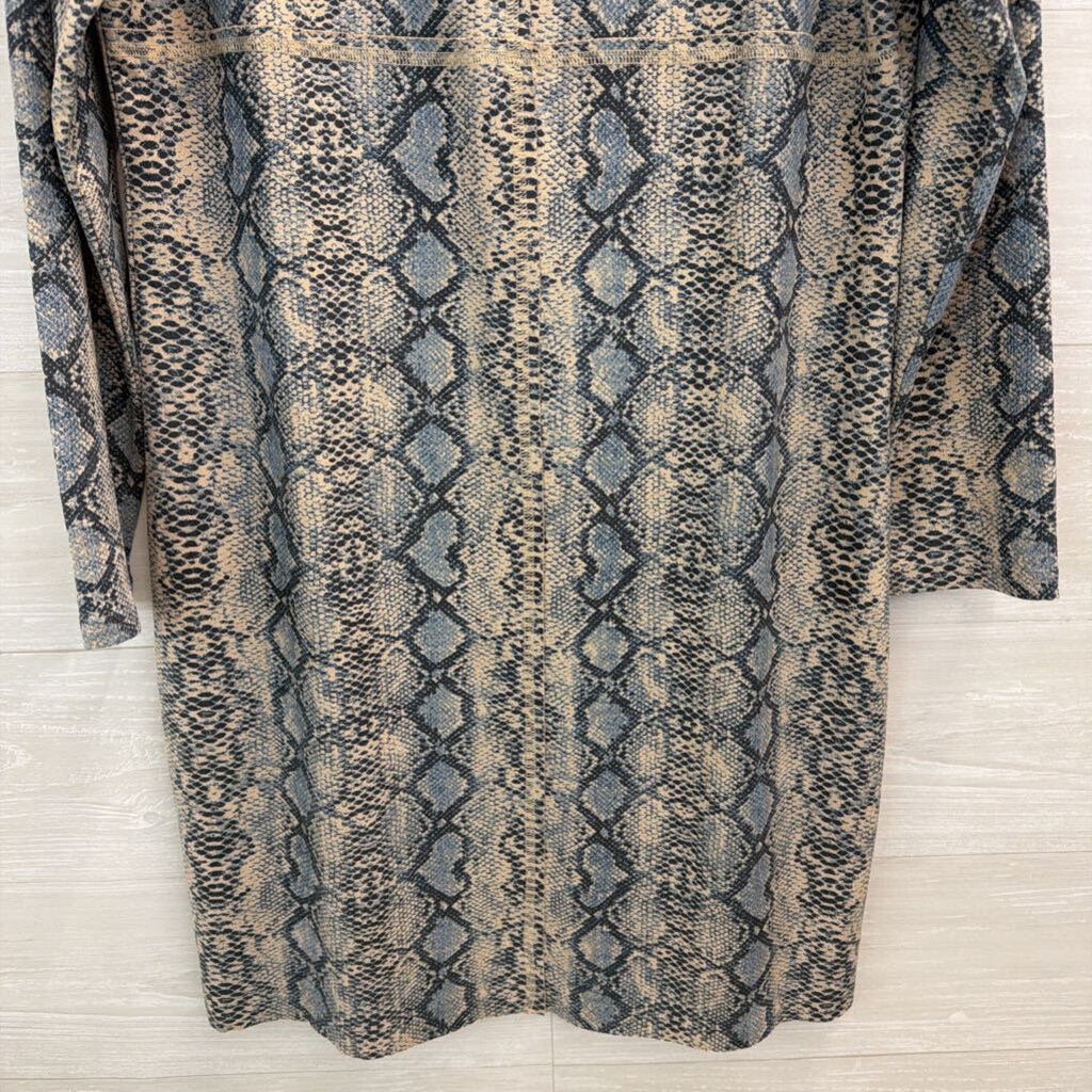 Joh Blue/ Beige Snakeskin Print Suede Long Sleeve Dress Small