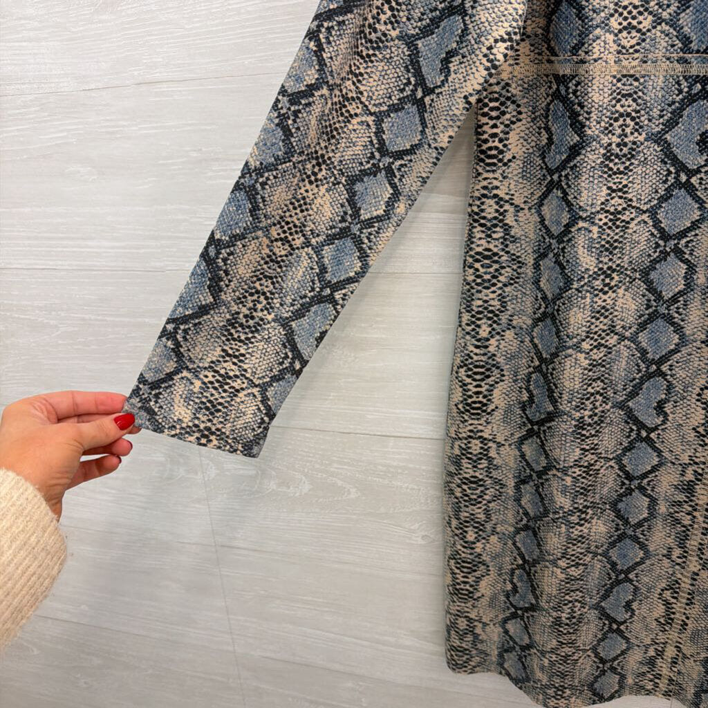 Joh Blue/ Beige Snakeskin Print Suede Long Sleeve Dress Small