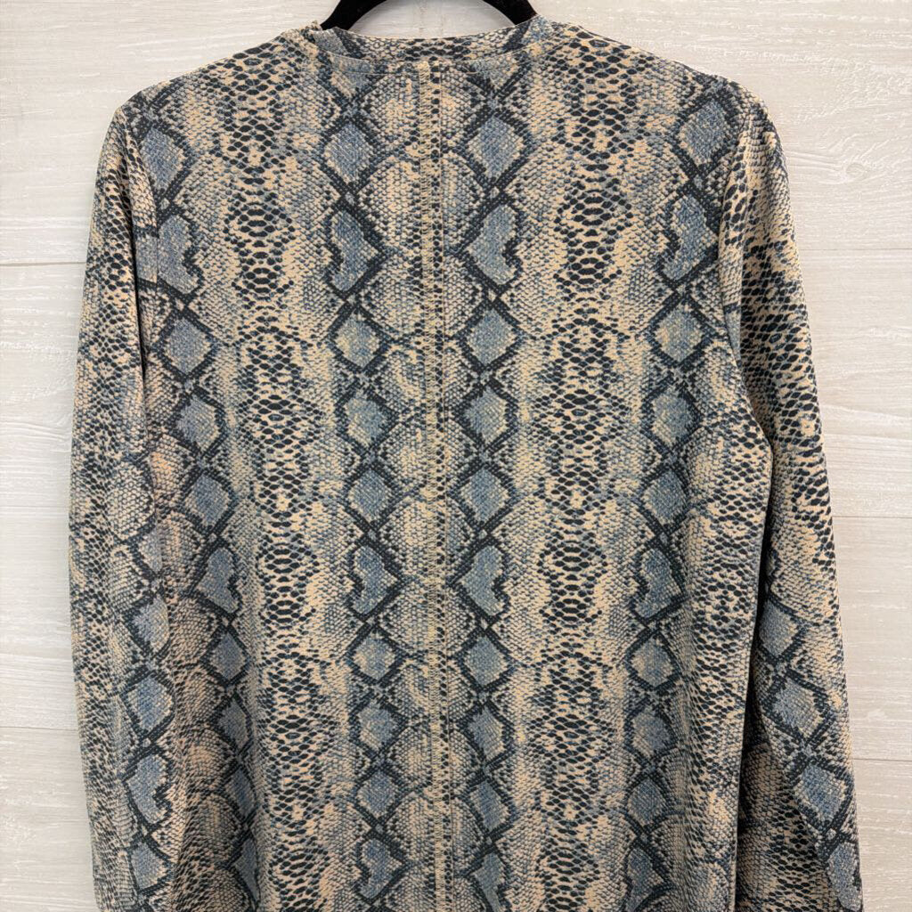 Joh Blue/ Beige Snakeskin Print Suede Long Sleeve Dress Small