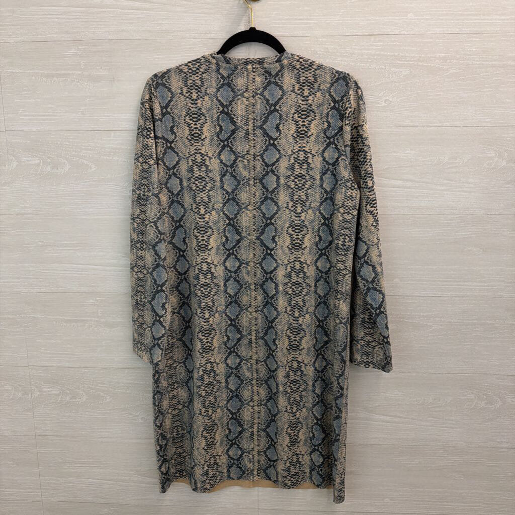 Joh Blue/ Beige Snakeskin Print Suede Long Sleeve Dress Small