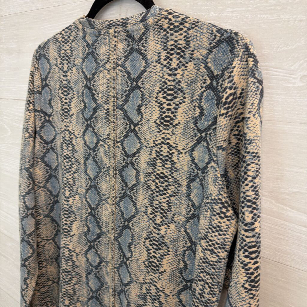 Joh Blue/ Beige Snakeskin Print Suede Long Sleeve Dress Small