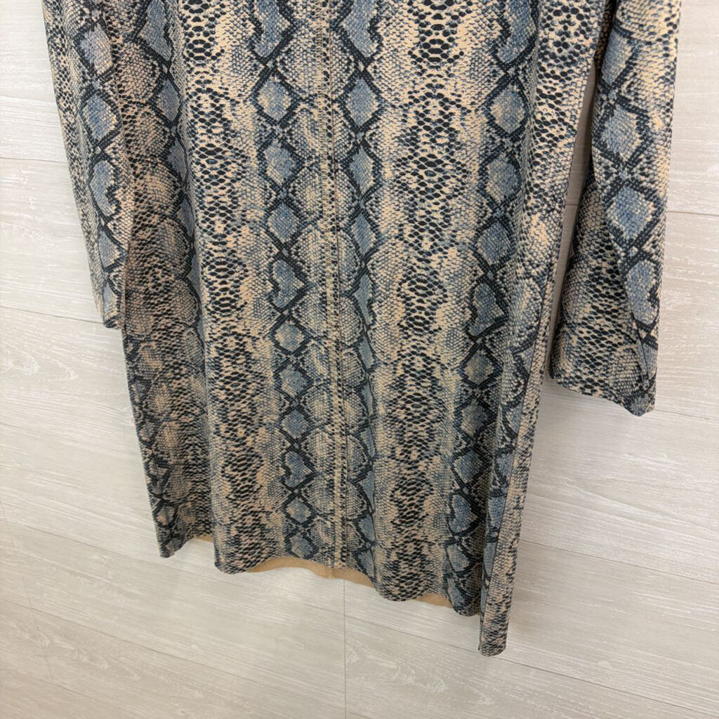 Joh Blue/ Beige Snakeskin Print Suede Long Sleeve Dress Small