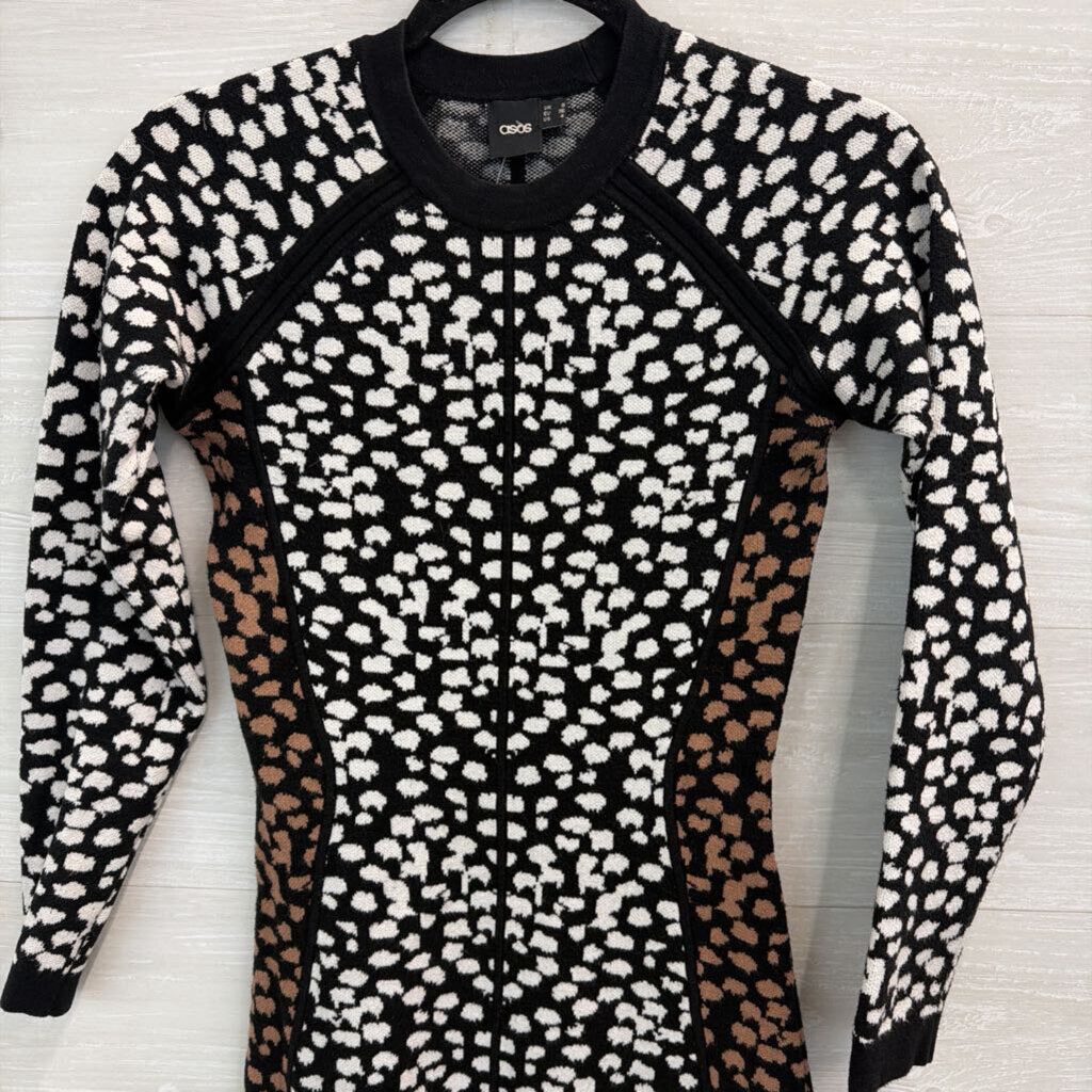 Asos Black/ White Print Knit Long Sleeve Sweater Dress 4