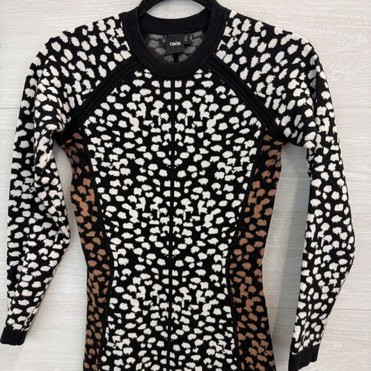 Asos Black/ White Print Knit Long Sleeve Sweater Dress 4