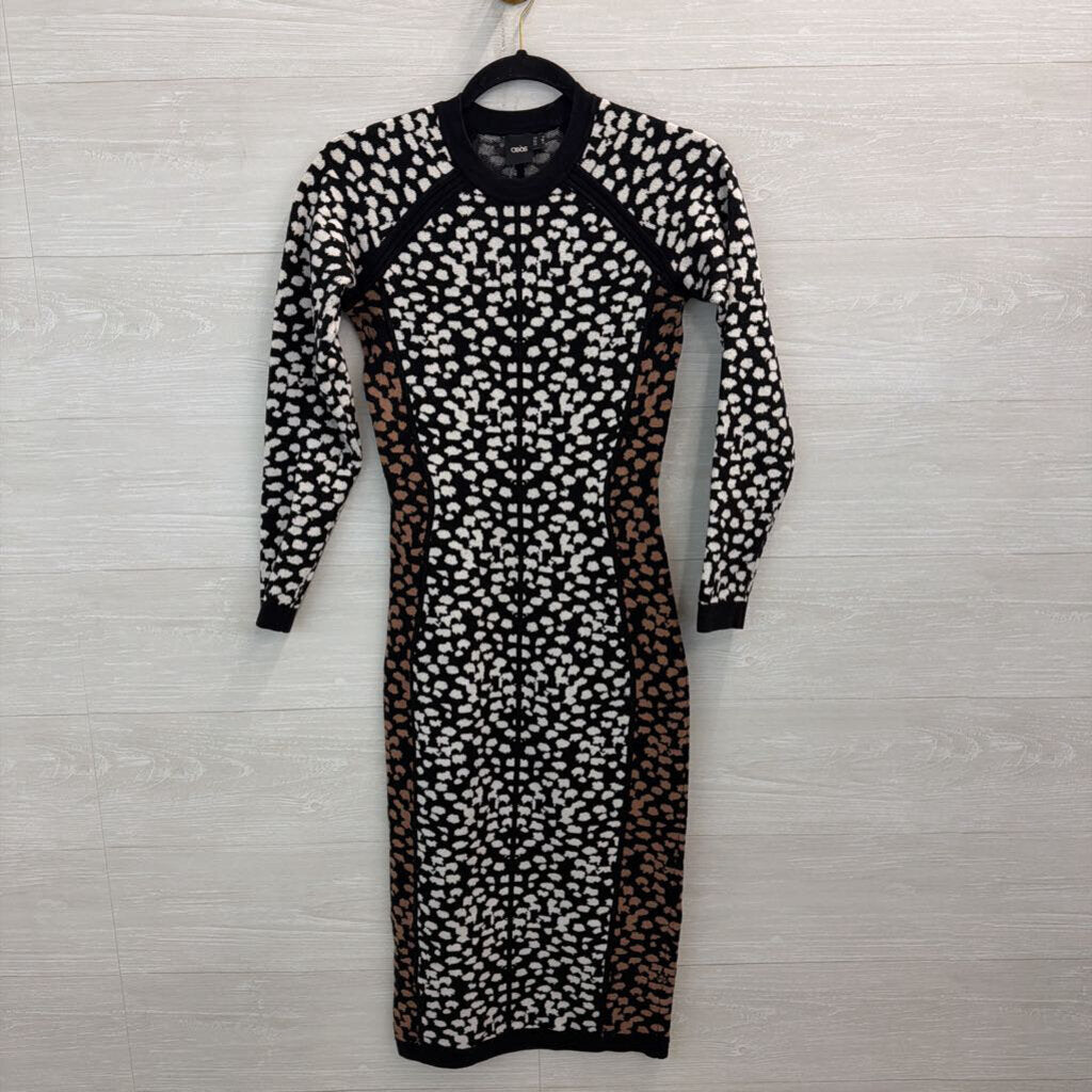 Asos Black/ White Print Knit Long Sleeve Sweater Dress 4