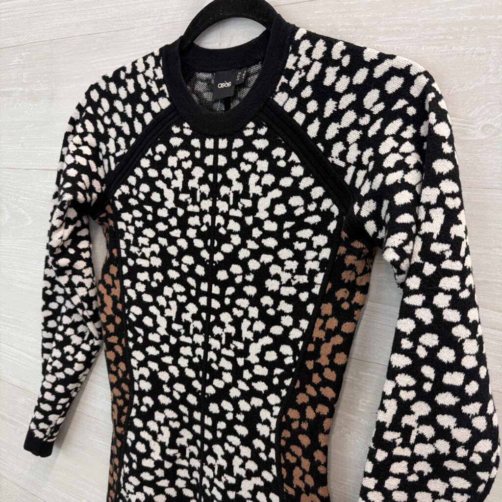 Asos Black/ White Print Knit Long Sleeve Sweater Dress 4