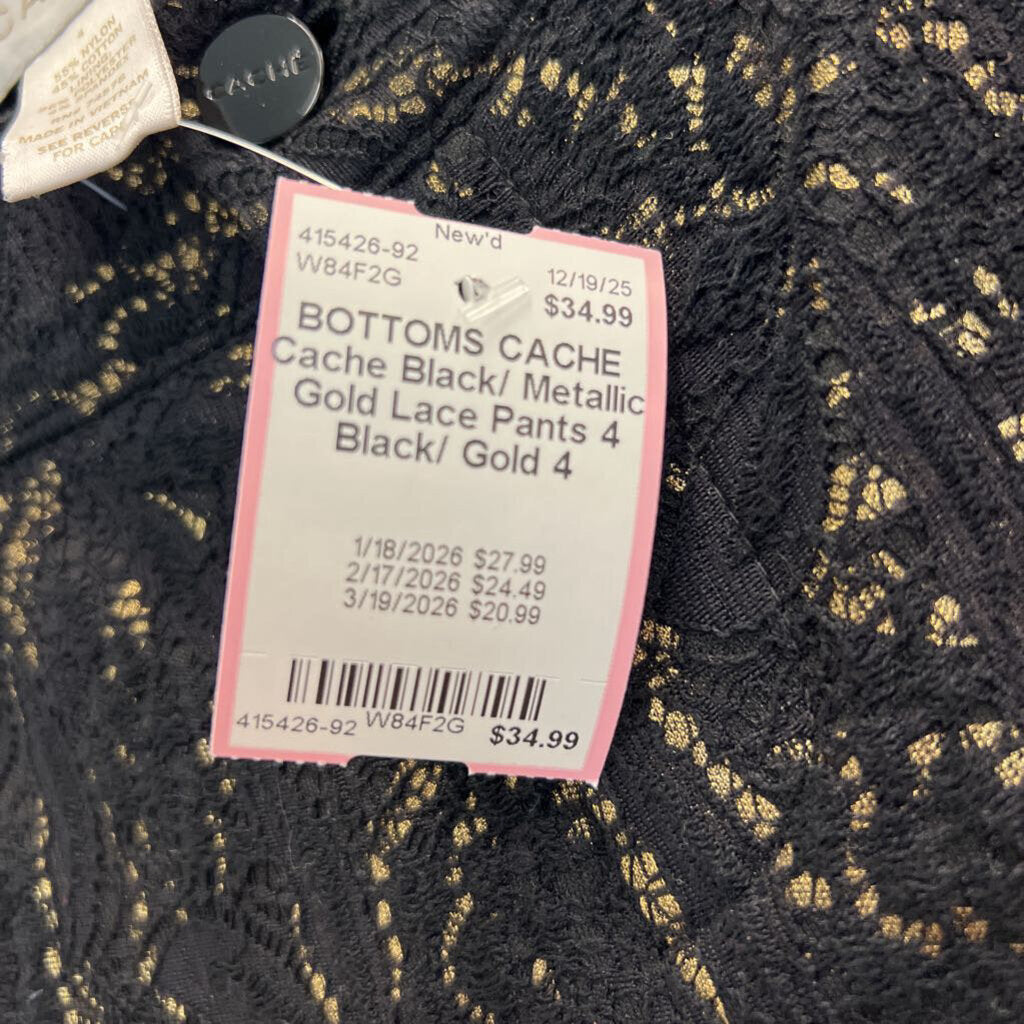Cache Black/ Metallic Gold Lace Pants 4