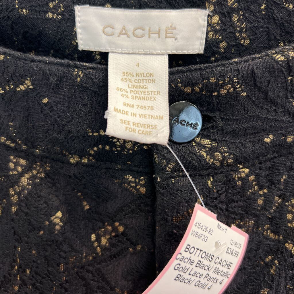 Cache Black/ Metallic Gold Lace Pants 4