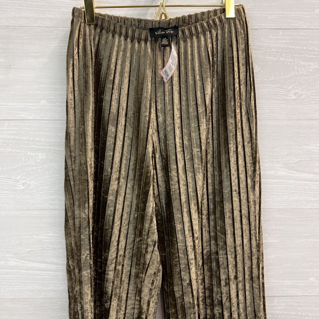 Melissa Paige Gold Pleated Velvet Pull On Pants Small