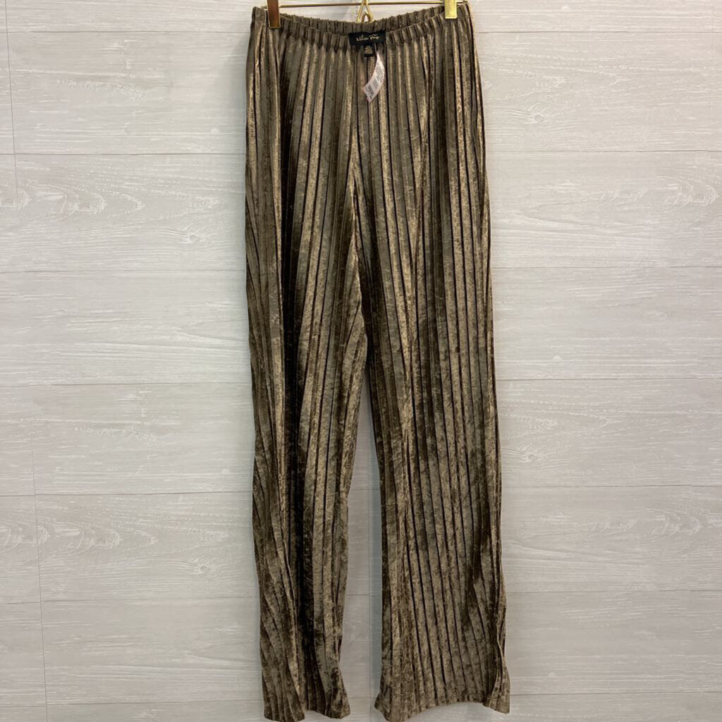 Melissa Paige Gold Pleated Velvet Pull On Pants Small