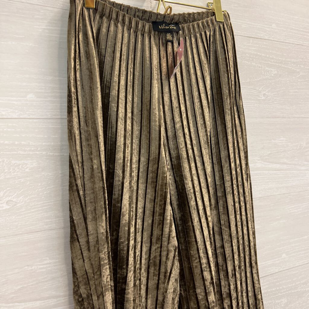 Melissa Paige Gold Pleated Velvet Pull On Pants Small