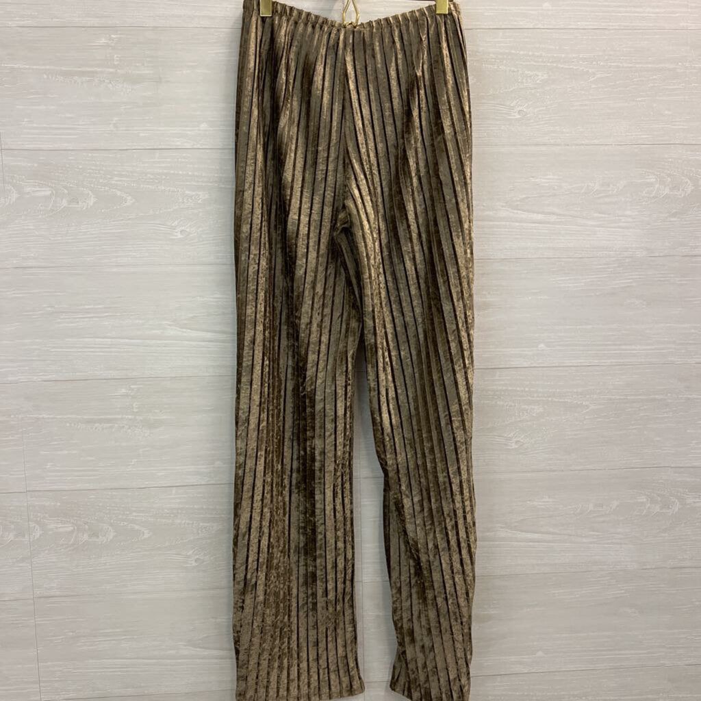 Melissa Paige Gold Pleated Velvet Pull On Pants Small