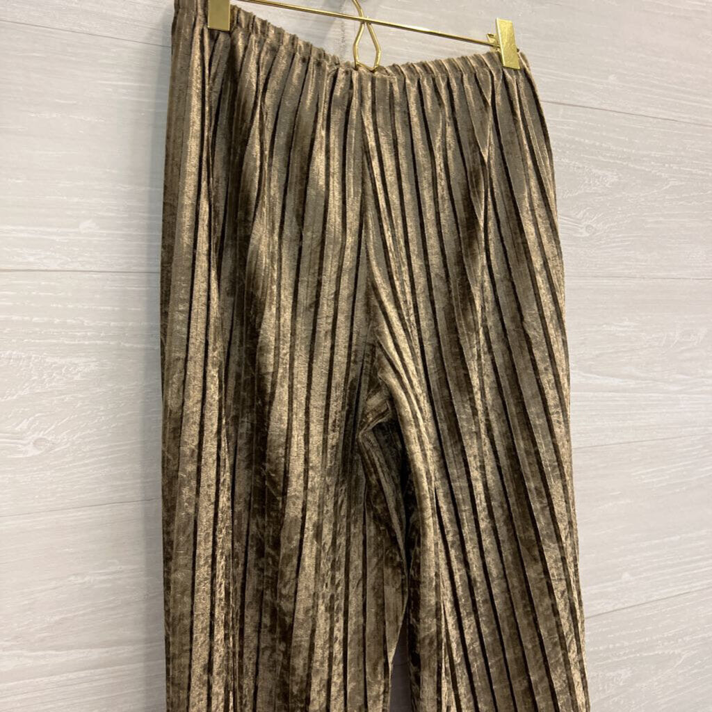 Melissa Paige Gold Pleated Velvet Pull On Pants Small