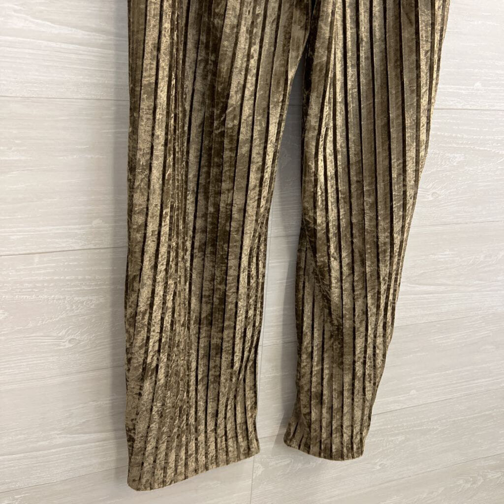 Melissa Paige Gold Pleated Velvet Pull On Pants Small