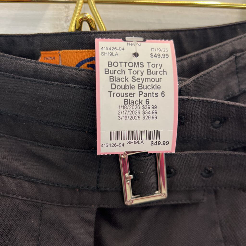 Tory Burch Black Seymour Double Buckle Trouser Pants 6