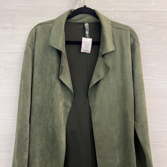 Luxe Green Suede Open Front Long Tie Waist Jacket Medium