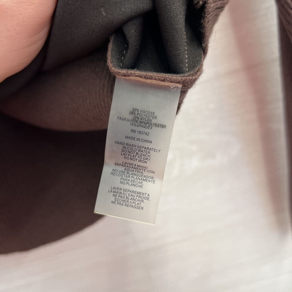 Brown Ribbed Long Sleeve Suede Front Top Medium