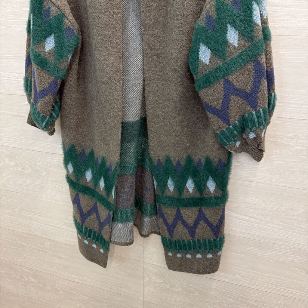 Anthropologie Grey/ Teal Pattern Kai Open Front Cardigan One Size