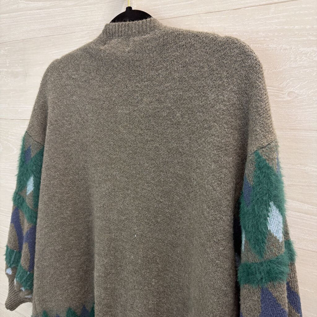 Anthropologie Grey/ Teal Pattern Kai Open Front Cardigan One Size