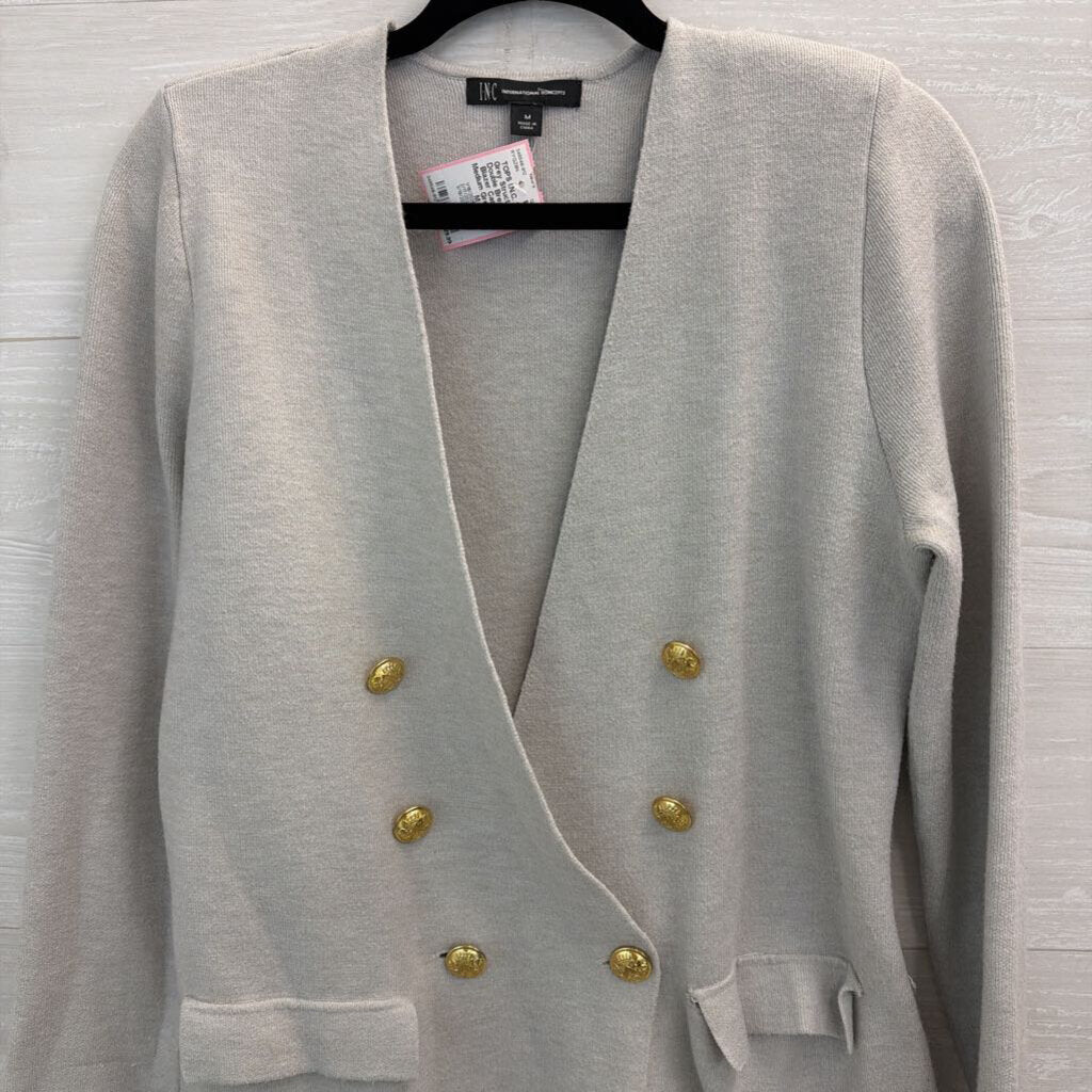 INC Grey Structured Double Breasted Blazer Cardigan Medium
