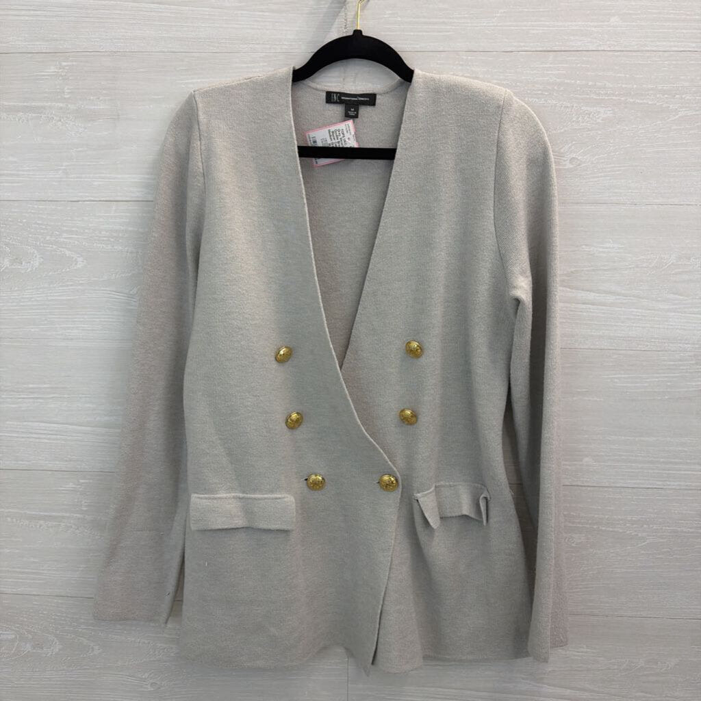 INC Grey Structured Double Breasted Blazer Cardigan Medium