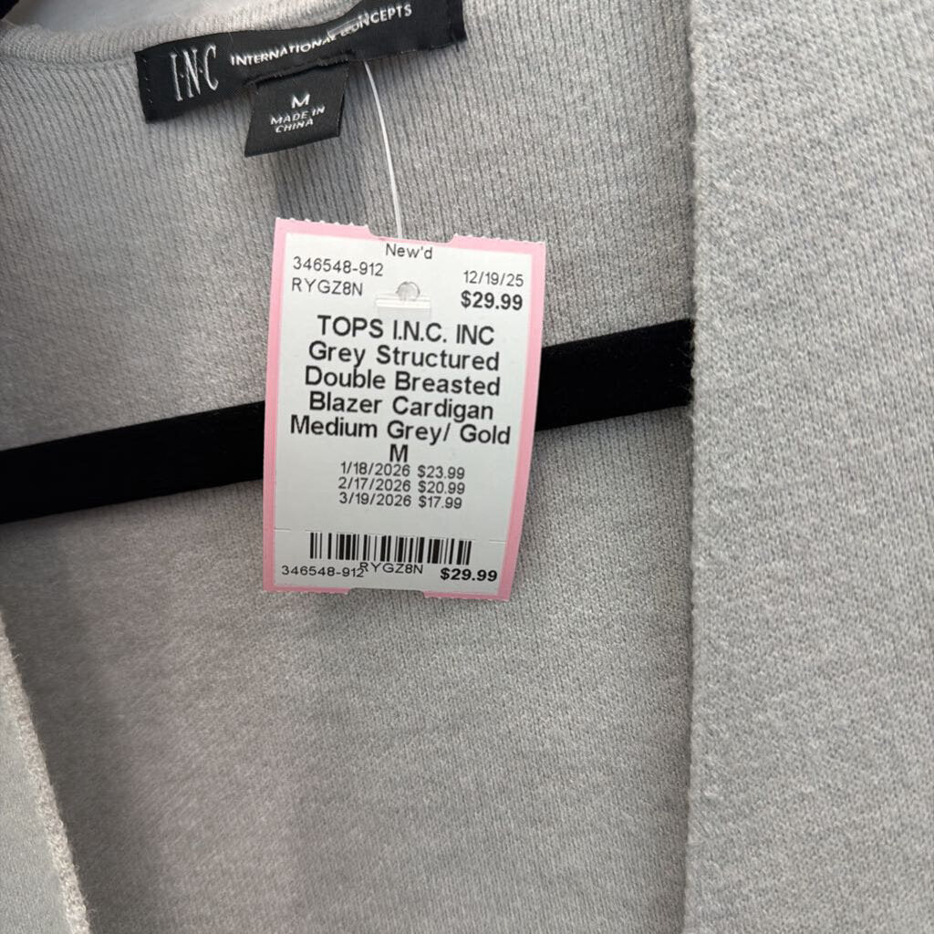 INC Grey Structured Double Breasted Blazer Cardigan Medium