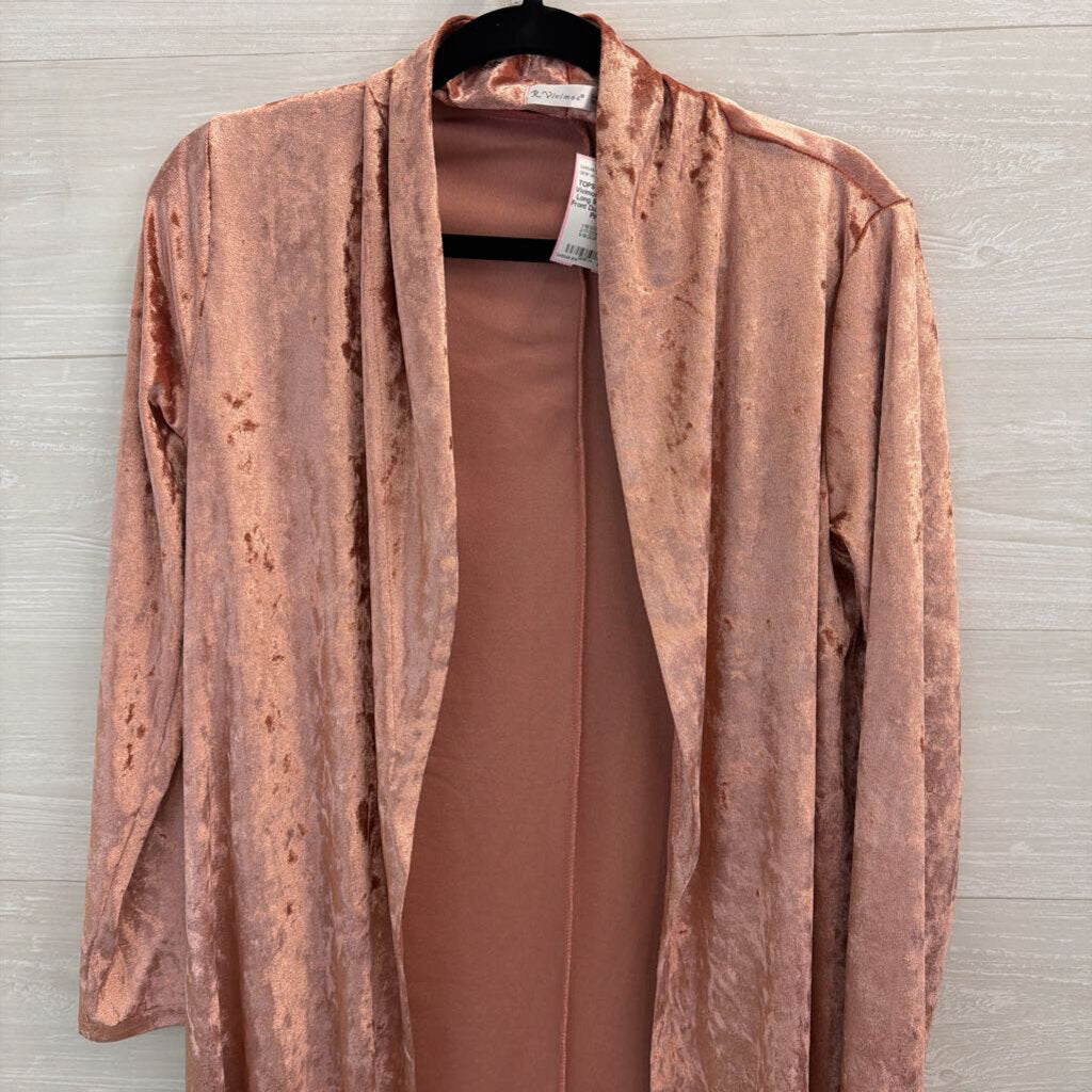 R Vivimos Pink Velour Long Sleeve Open Front Duster Medium