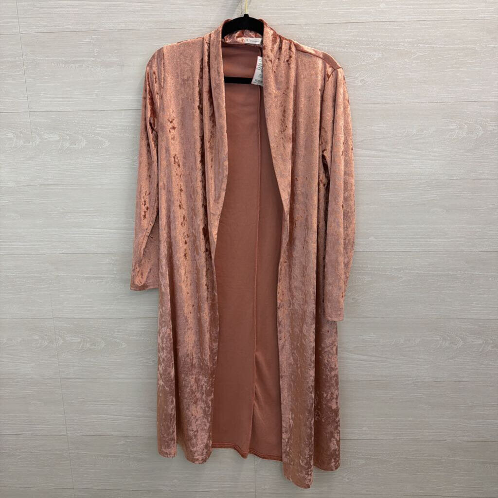 R Vivimos Pink Velour Long Sleeve Open Front Duster Medium