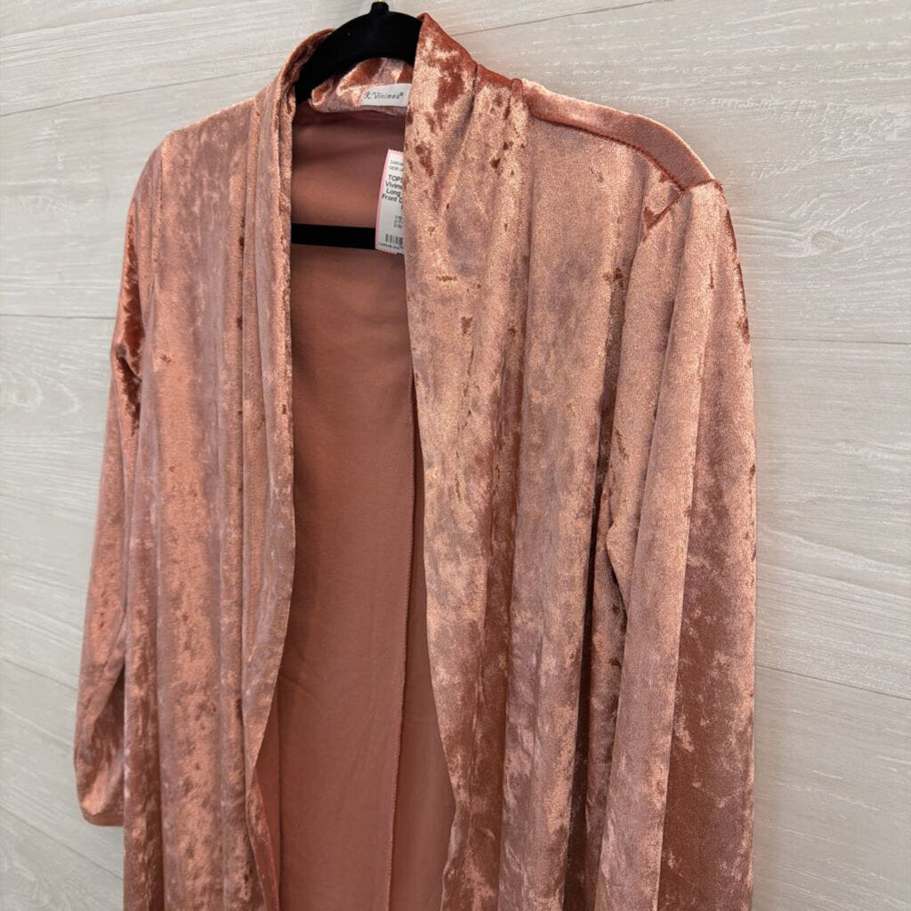 R Vivimos Pink Velour Long Sleeve Open Front Duster Medium