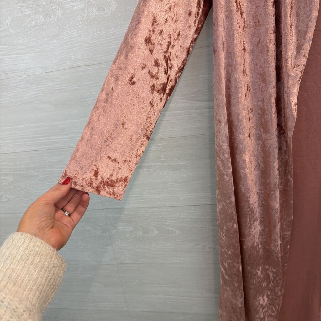 R Vivimos Pink Velour Long Sleeve Open Front Duster Medium