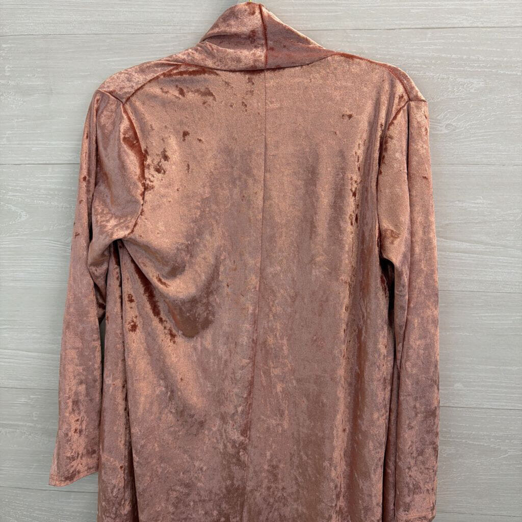 R Vivimos Pink Velour Long Sleeve Open Front Duster Medium